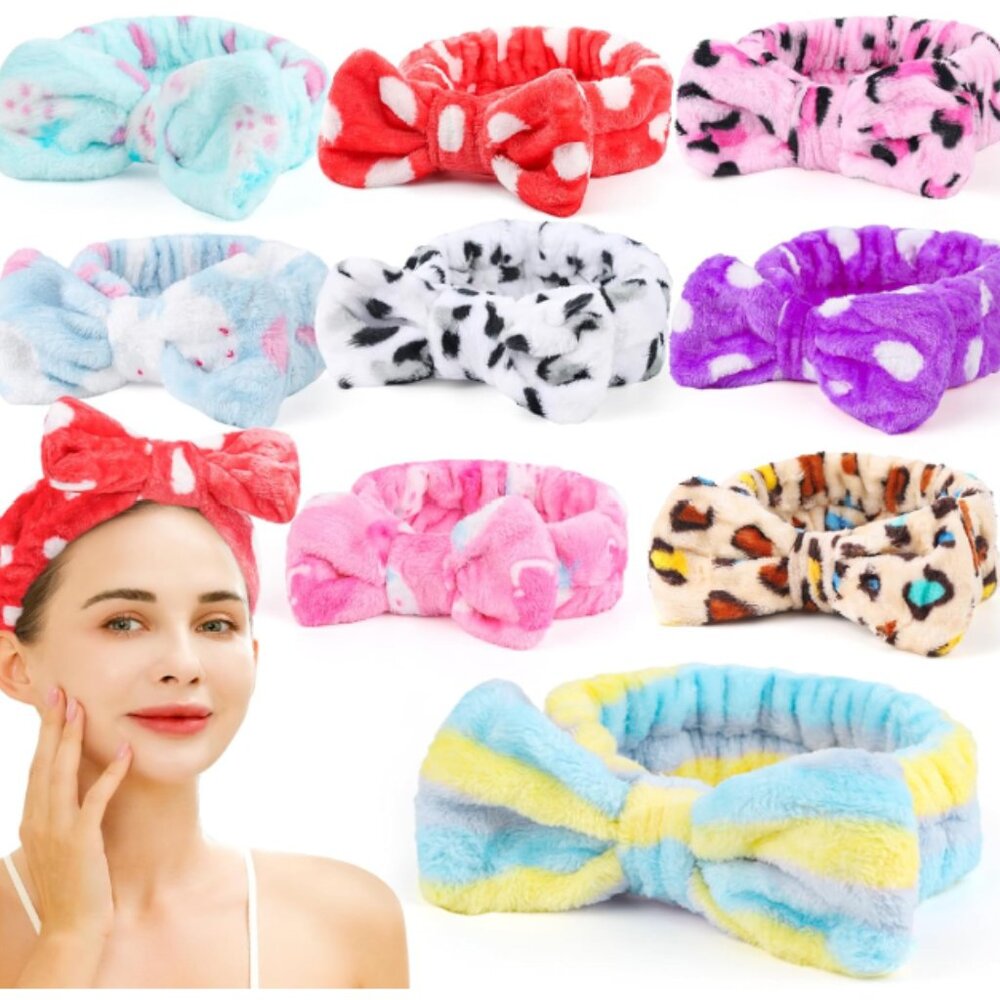 Set of 2 Cute Microfiber Spa Bow Headbands - Skincare, Makeup, Washing Face 🎀